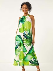 Roman Green Petite Leaf Halter Neck Shift Dress - Image 3 of 5
