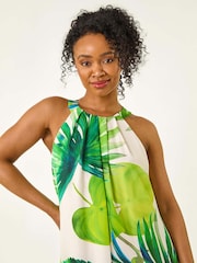 Roman Green Petite Leaf Halter Neck Shift Dress - Image 4 of 5