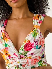 Roman White Petite Floral Print Twist Midi Dress - Image 5 of 5
