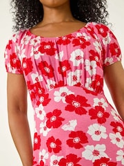 Roman Pink Petite Floral Print Gathered Stretch Dress - Image 5 of 5