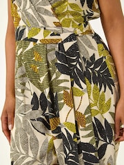 Roman Green Petite Leaf Print Wrap Jumpsuit - Image 5 of 5