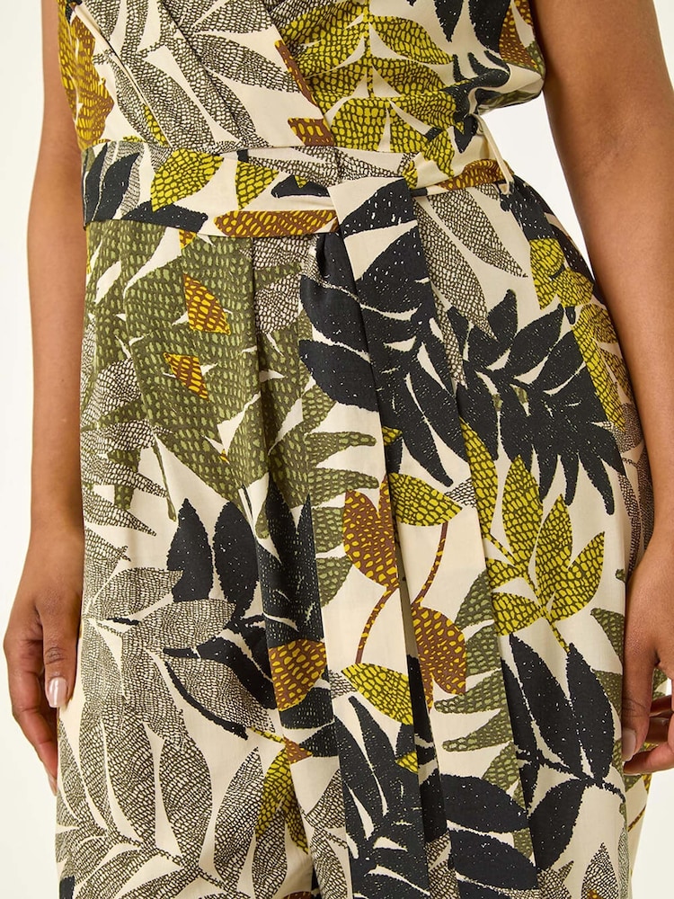 Roman Green Petite Leaf Print Wrap Jumpsuit - Image 5 of 5