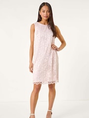Roman Pink Petite Bow Back Lace Shift Dress - Image 1 of 5