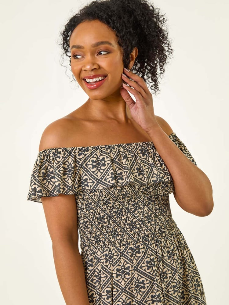 Roman Petite Geo Print Bardot Midi Dress - Imagen 5 de 5 Roman Petite Geo Print Bardot Midi Dress - Imagen 5 de 5