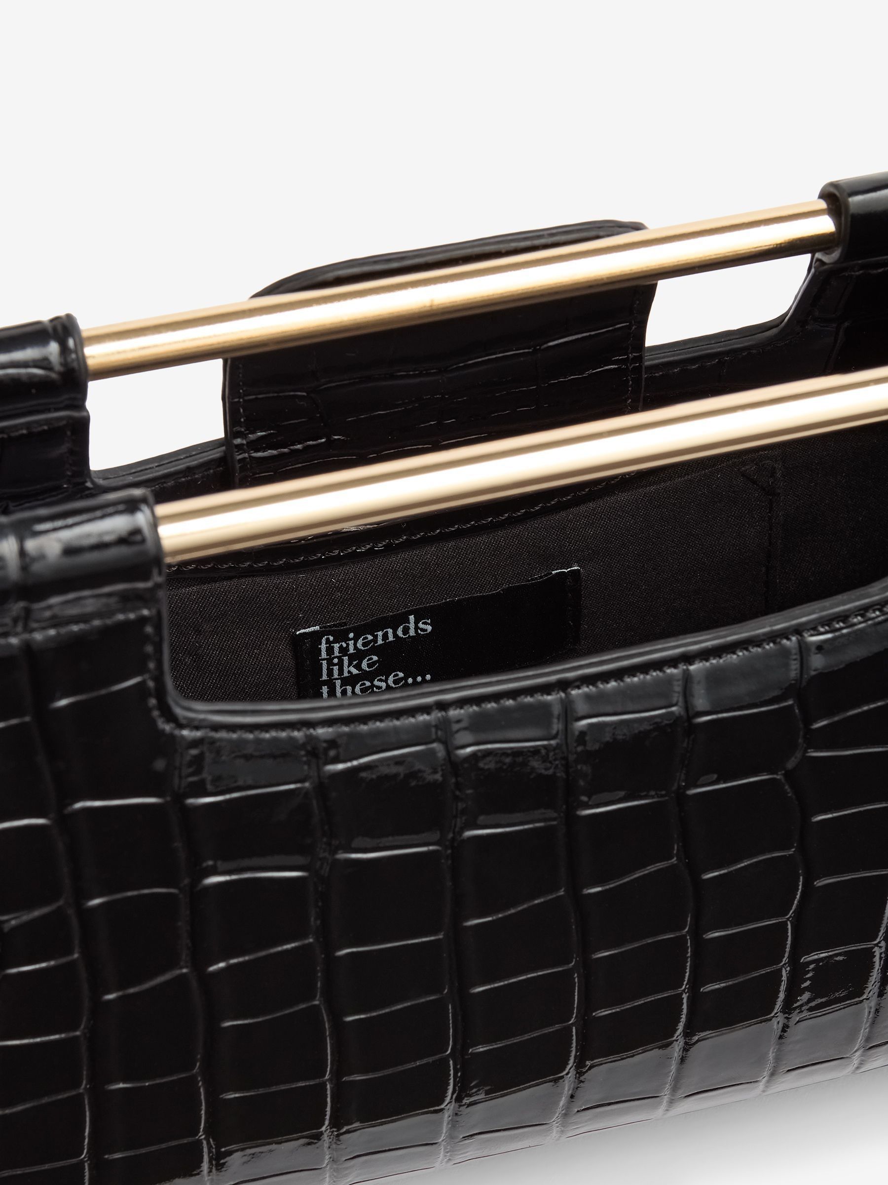 Buy Friends Like These Black Croc Effect Grab Handle Clutch Bag