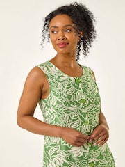 Roman Green Petite Leaf Print Buttoned A-Line Dress - Image 4 of 5