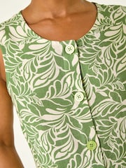 Roman Green Petite Leaf Print Buttoned A-Line Dress - Image 5 of 5