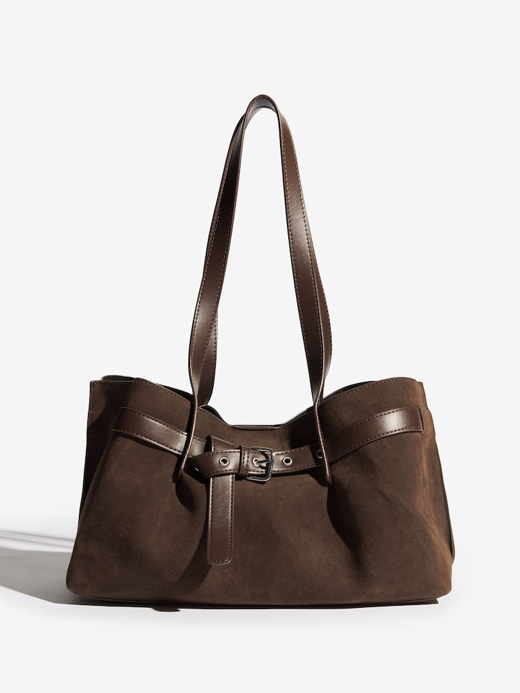 Friends Like These Chocolate Brown Belted Shopper Bag - Image 2 of 6