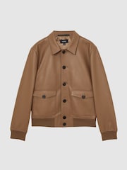 Reiss Tan Brown Brillow Tumbled-Leather Harrington Jacket - Image 2 of 8