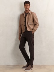 Reiss Tan Brown Brillow Tumbled-Leather Harrington Jacket - Image 3 of 8