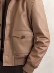 Reiss Tan Brown Brillow Tumbled-Leather Harrington Jacket - Image 5 of 8