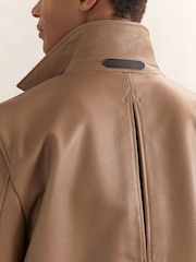 Reiss Tan Brown Brillow Tumbled-Leather Harrington Jacket - Image 7 of 8