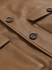 Reiss Tan Brown Brillow Tumbled-Leather Harrington Jacket - Image 8 of 8