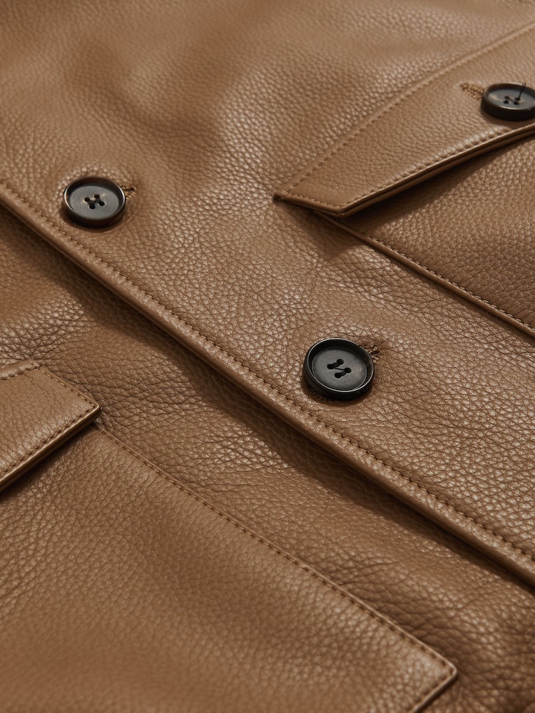 Reiss Tan Brown Brillow Tumbled-Leather Harrington Jacket - Image 8 of 8