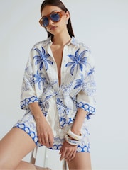 River Island Blue Palm Printed Shirt - Image 2 of 4