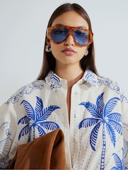 River Island Blue Palm Printed Shirt - Image 4 of 4