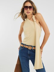 River Island Cream Scarf Neck Trim Top - Image 3 of 6