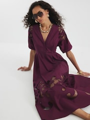 River Island Red Cutwork Midi Dress - Image 1 of 4