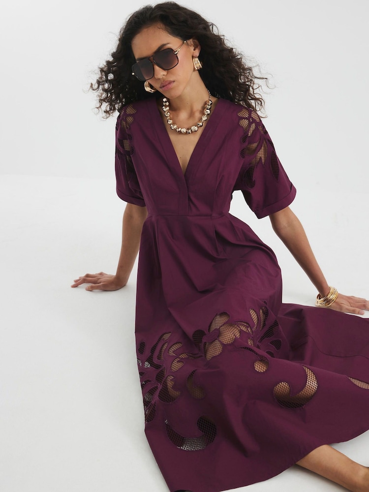 River Island Red Cutwork Midi Dress - Image 1 of 4