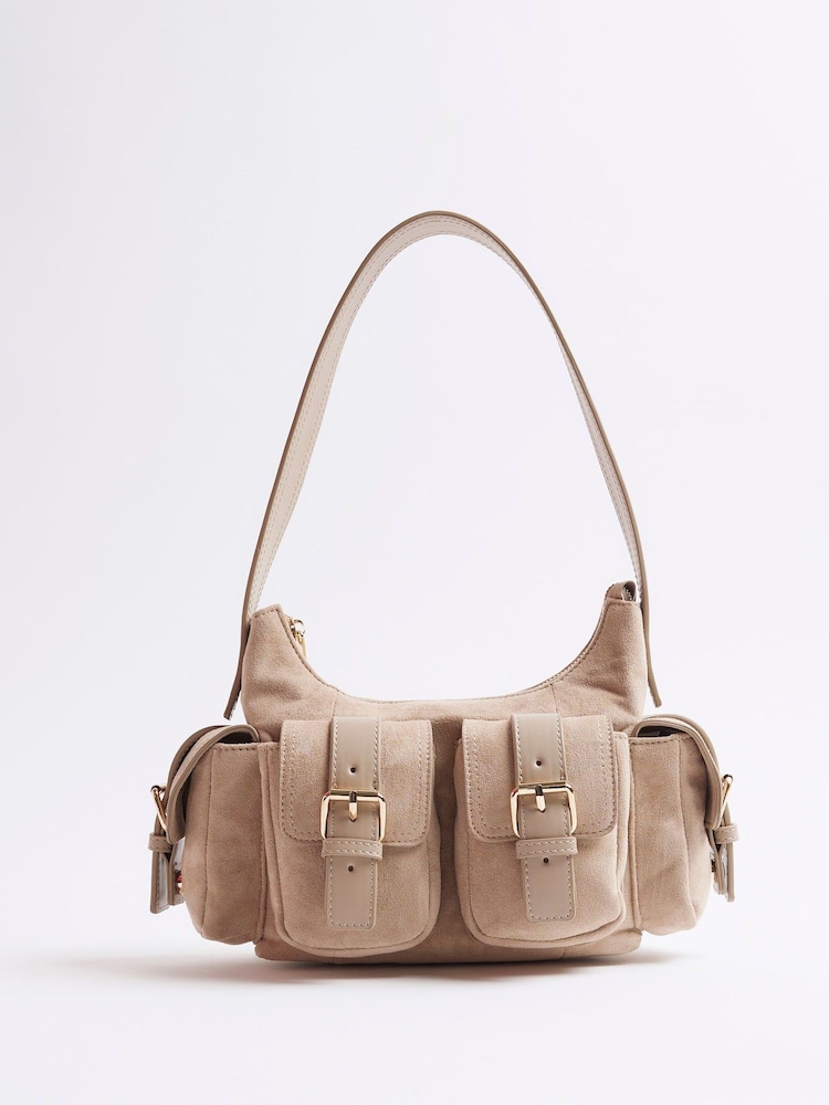 River Island Faux Suede Buckle Pocket Utility Bag - Imagem 1 de 6