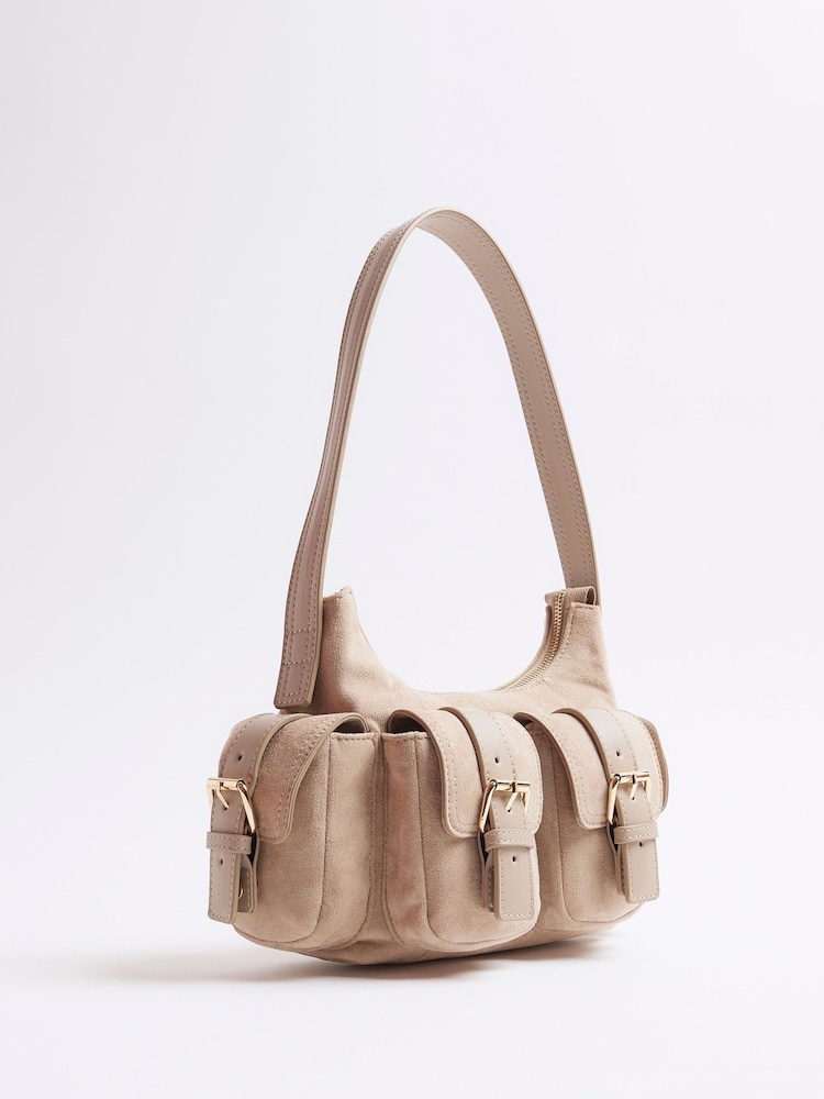 River Island Faux Suede Buckle Pocket Utility Bag - Imagem 2 de 6