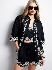 River Island Black Black Boxy Broderie Shirt - Image 1 of 6