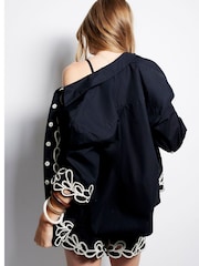 River Island Black Black Boxy Broderie Shirt - Image 3 of 6