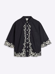 River Island Black Black Boxy Broderie Shirt - Image 5 of 6