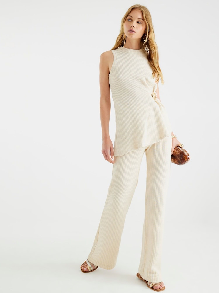 River Island Cream Textured Wide Leg Trousers - Image 1 of 4