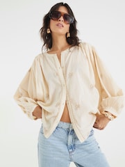 River Island Natural Long Sleeve Embroidered Blouse - Image 1 of 4