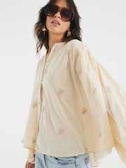 River Island Natural Long Sleeve Embroidered Blouse - Image 4 of 4