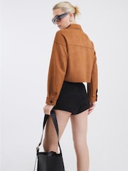 River Island Brown Faux Suede Cropped Overshirt - Image 2 of 4