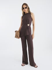 River Island Brown Brown Textured Wide Leg Trousers - Image 2 of 6