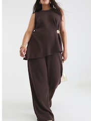 River Island Brown Brown Textured Wide Leg Trousers - Image 3 of 6