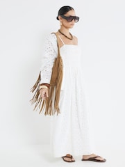 River Island White Petite Broderie Maxi Dress - Image 1 of 4