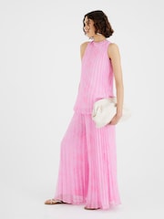 River Island Pink Wide Leg Plisse Trousers - Image 1 of 4