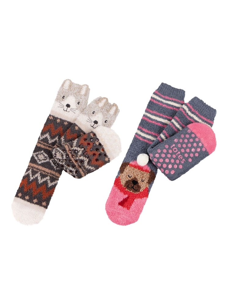 Totes Brown Ladies Bundle Novelty Super Soft Slipper Socks 2 Pack - Image 1 of 5