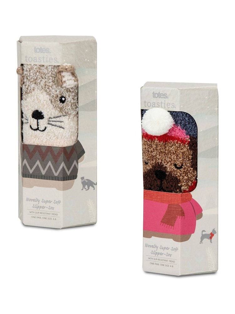 Totes Brown Ladies Bundle Novelty Super Soft Slipper Socks 2 Pack - Image 2 of 5