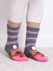 Totes Brown Ladies Bundle Novelty Super Soft Slipper Socks 2 Pack - Image 4 of 5