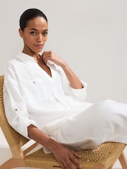 Phase Eight White Arla Linen Shirt - Image 5 of 7
