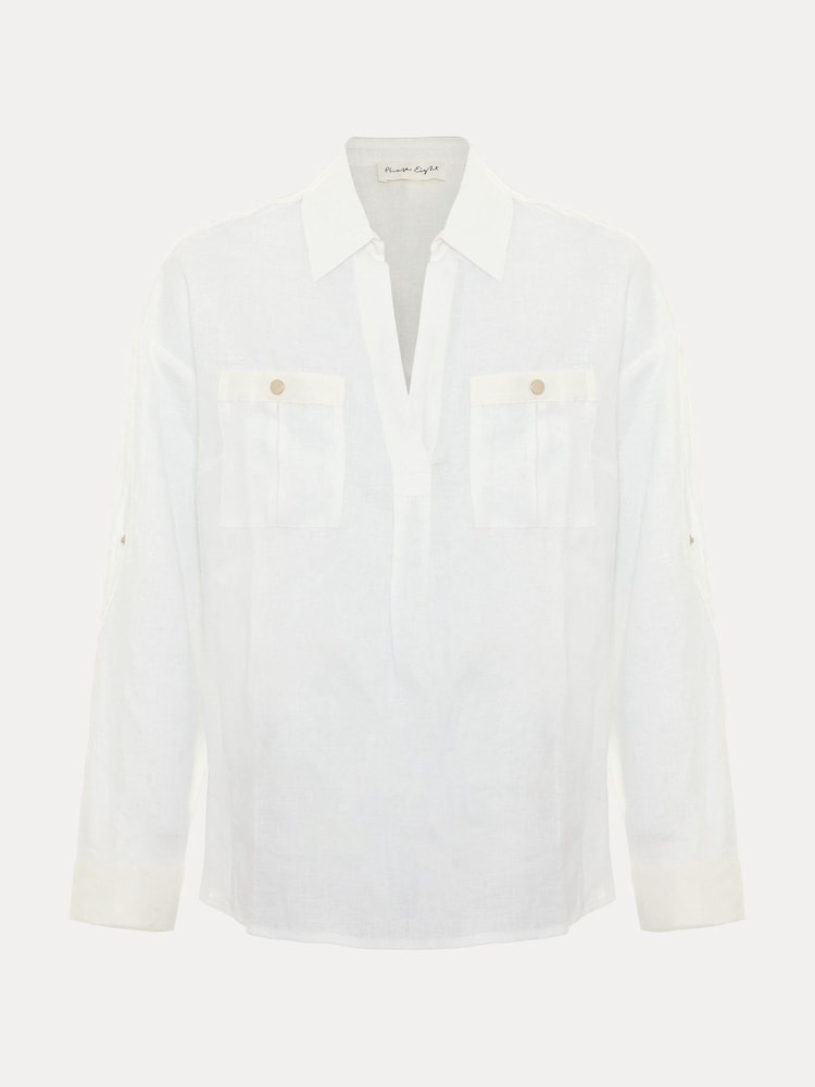 Phase Eight White Arla Linen Shirt - Image 7 of 7