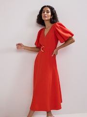 Phase Eight Orange Zarah Midi Dress - Image 3 of 7