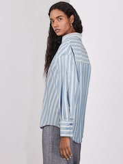 Blue Stripe with Embroidered Cherry Oversized Long Sleeve Shirt - Image 2 of 6