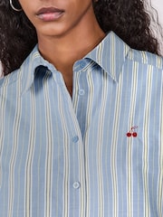 Blue Stripe with Embroidered Cherry Oversized Long Sleeve Shirt - Image 3 of 6