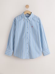 Blue Stripe with Embroidered Cherry Oversized Long Sleeve Shirt - Image 4 of 6