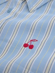 Blue Stripe with Embroidered Cherry Oversized Long Sleeve Shirt - Image 5 of 6