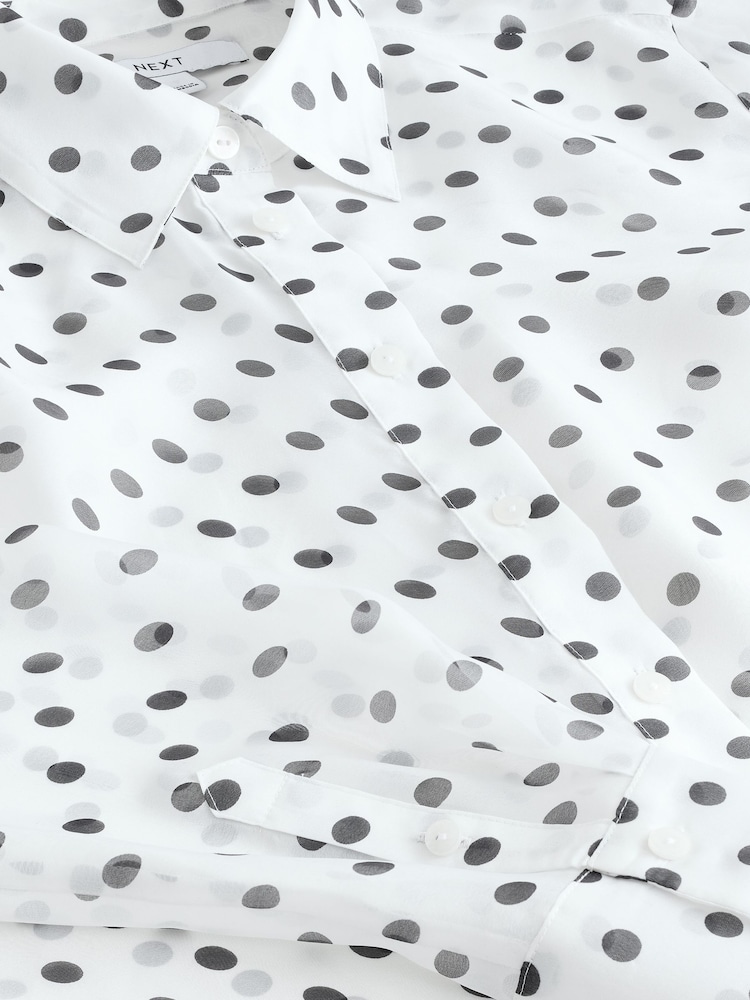 White/Black Polka Dot Sheer Long Sleeve Shirt - Image 2 of 3 White/Black Polka Dot Sheer Long Sleeve Shirt - Image 2 of 3