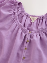 Purple Puff Sleeve Button Front Bardot Top With Linen - Image 3 of 4