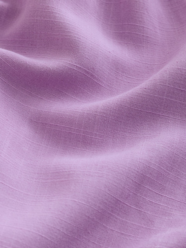 Purple Puff Sleeve Button Front Bardot Top With Linen - Image 4 of 4