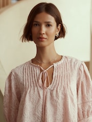 Pink Embroidered Paisley Tie-Neck Blouse - Image 4 of 4